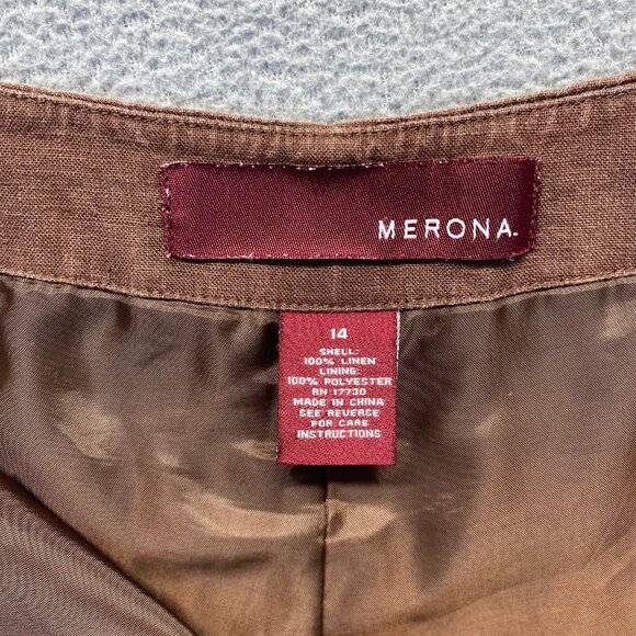 Merona Wide Leg Dress Pants,Lined Women's Size 14 Brown Pants,100% Linen - Picture 4 of 9